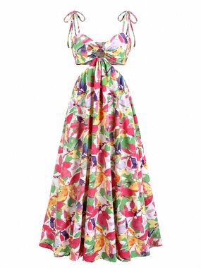 SHEIN Multicolor Floral Tie-Front Maxi Dress